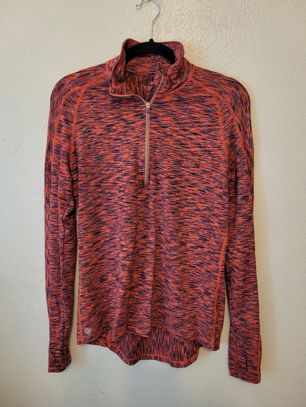 Athleta Mendoza Half Zip Pullover Space Dye Orange Purple Women's Medium